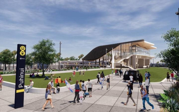 eight col Puhinui Station Exterior Plaza Render 1